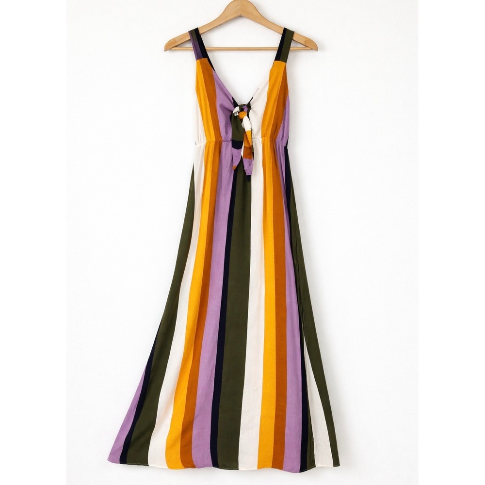 The Vanity Room Crepe Maxi Dress Womens Small Striped Tie Front Boho Retro Flowy